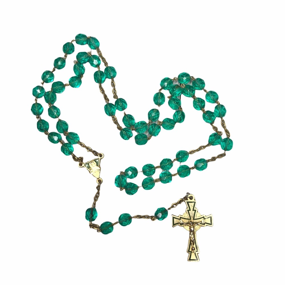 Faceted Green Glass Beaded Rosary